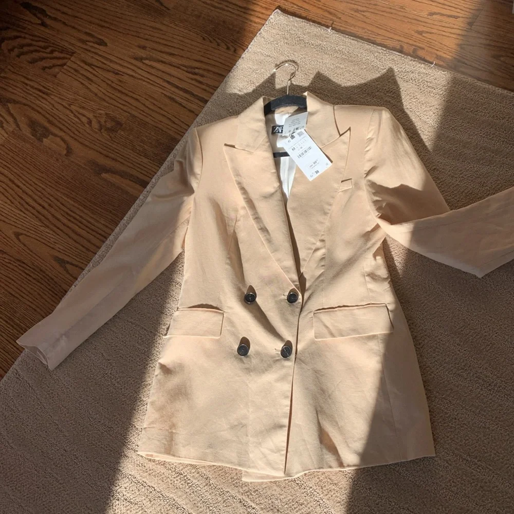 Zara Linen Blend‎ Double Breasted Blazer